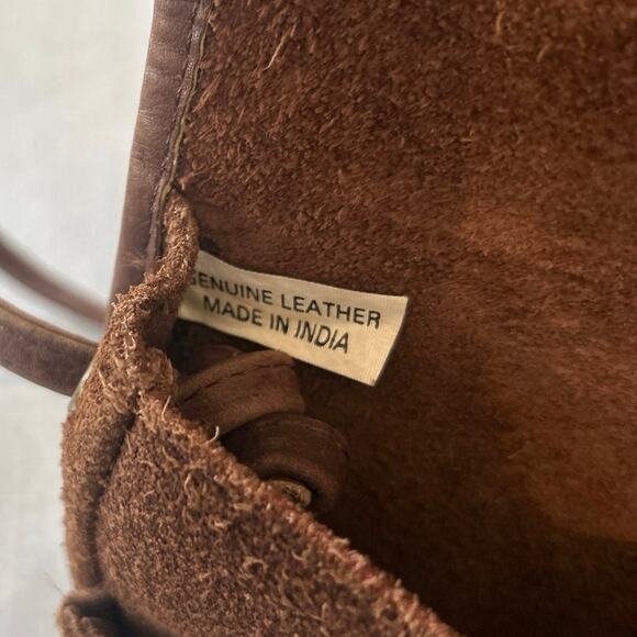 Brown Boho Western Cross Shoulder Saddle Purse Suede Leather - Picture 8 of 10